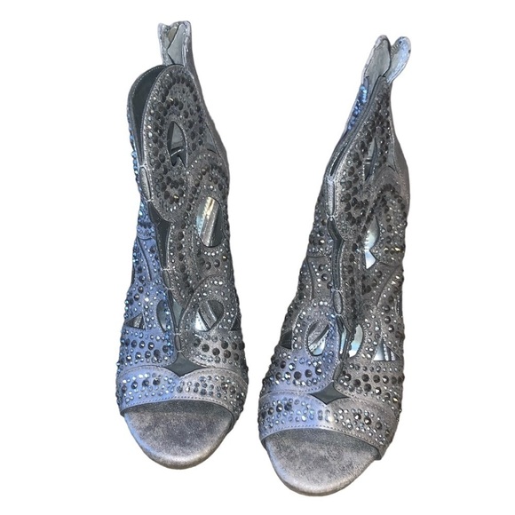 GIANNI BINI Platinum Silver Merillee Rhinestone Bootie Open Toe size 7M - Picture 4 of 6
